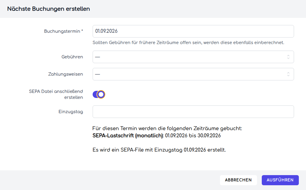 Der halbautomatische Buchungslauf mit SEPA-Option